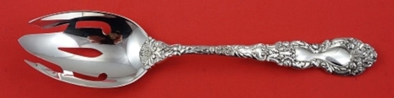 Gorham Imperial Chrysanthemum Sterling Pierced Serving Spoon 8 3 8: Gorham Imperial Chrysanthemum Sterling Pierced Serving Spoon 8 3 8 This is a Gorham Imperial Chrysanthemum sterling silver pierced serving spoon, measuring 8 3/8 inches. Crafted in the United States b