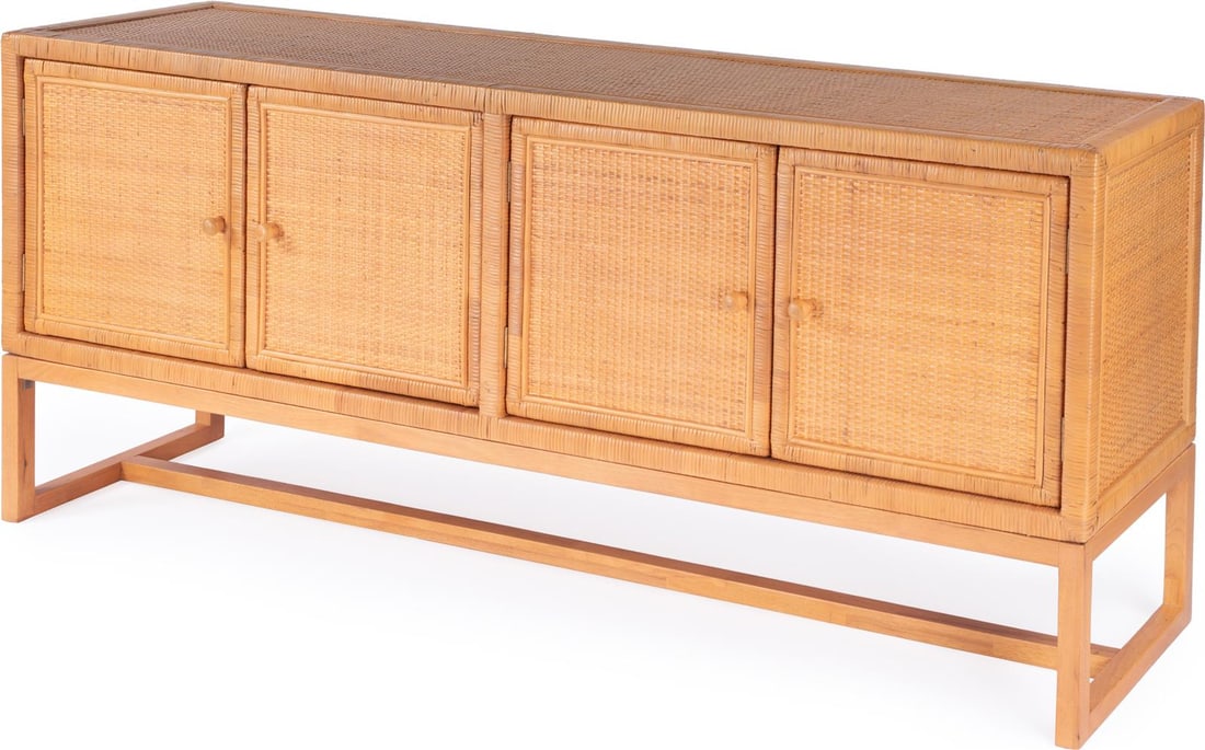 Butler Captiva Rattan Sideboard Beige Natural Finish 76 Inches: Butler Captiva Rattan Sideboard Beige Natural Finish 76 Inches Introducing the Elegant Butler Captiva Coastal Rattan Sideboard, a stunning addition to any coastal-themed home. This beautifully designe