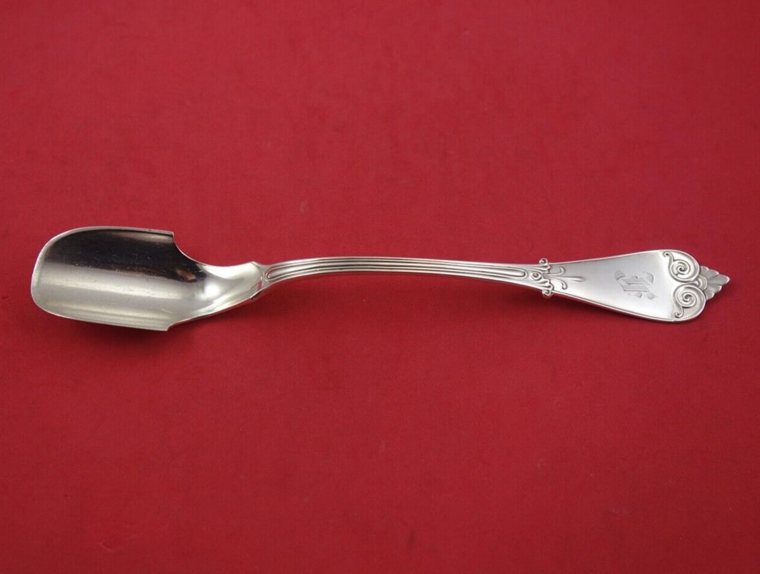 Tiffany & Co Beekman Sterling Silver Cheese Scoop 9 Inch Monogrammed: Tiffany & Co Beekman Sterling Silver Cheese Scoop 9 Inch Monogrammed This exquisite cheese scoop, crafted by Tiffany & Co. in the classic Beekman pattern, measures 9 inches in length and is made of hi
