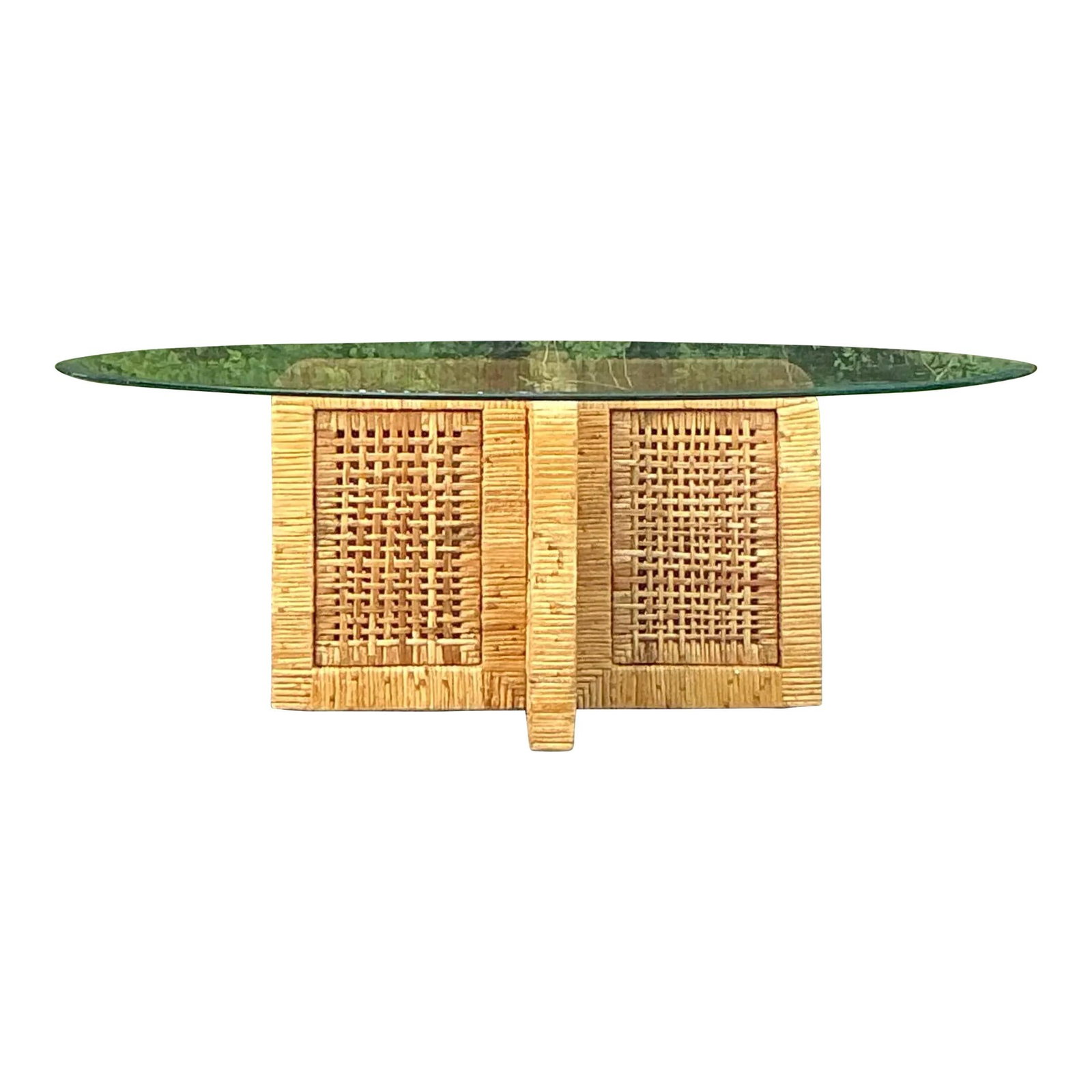 Vintage Coastal Rattan Coffee Table 42x42 Khaki Decor (1 of 6)