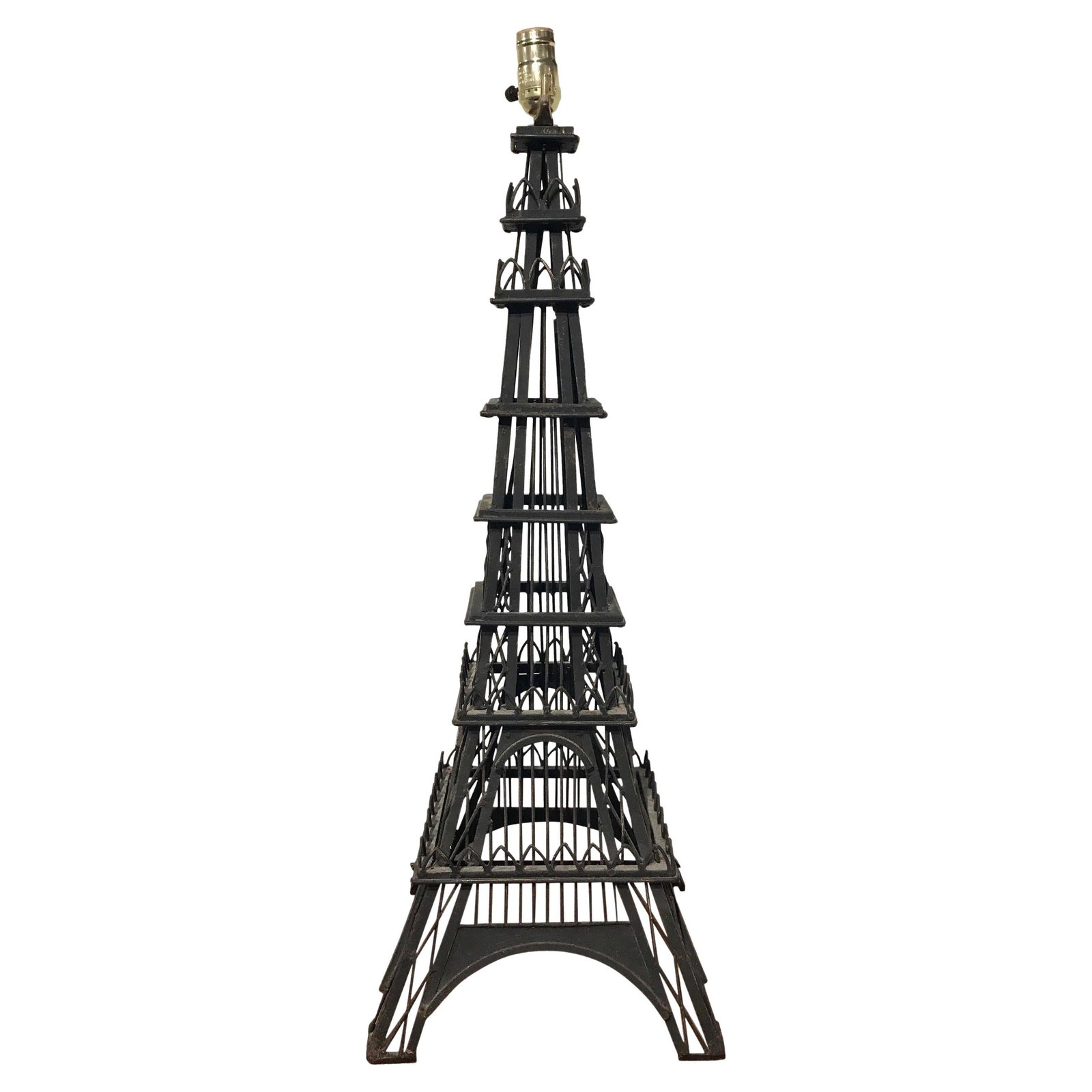 Grand Tour Eiffel Tower Lamp Wrought Iron Early 20th Century: Grand Tour Eiffel Tower Lamp Wrought Iron Early 20th Century This stunning Grand Tour model of the Eiffel Tower has been transformed into a stylish lamp, perfect for adding a touch of Parisian eleganc