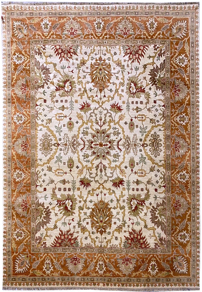 8x10 Handmade Agra Rug 100% Natural Wool Intricate Zigzag Design: 8x10 Handmade Agra Rug 100% Natural Wool Intricate Zigzag Design Free continental US Shipping Elevate your living space with this stunning 8' x 10' Handmade Agra Rug crafted from 100% natural wool. Th