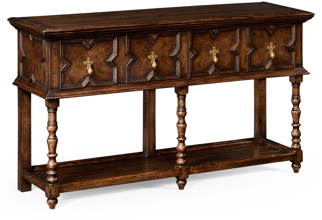 Jonathan Charles Tudor Oak Console Table Natural Light Finish: Jonathan Charles Tudor Oak Console Table Natural Light Finish Introducing the Traditional Tudor Oak Console Table, a stunning addition to any home decor. This new piece embodies an antique or vintage 