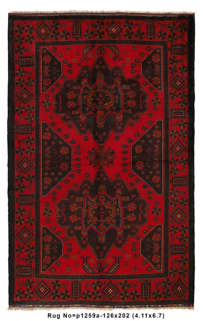 Tribal Handmade Afghan Rug 4.1 x 6.7 Red Black Unique Design: Tribal Handmade Afghan Rug 4.1 x 6.7 Red Black Unique Design Free continental US Shipping This exquisite tribal handmade Afghan rug features a striking combination of red and black tones, measuring 4.
