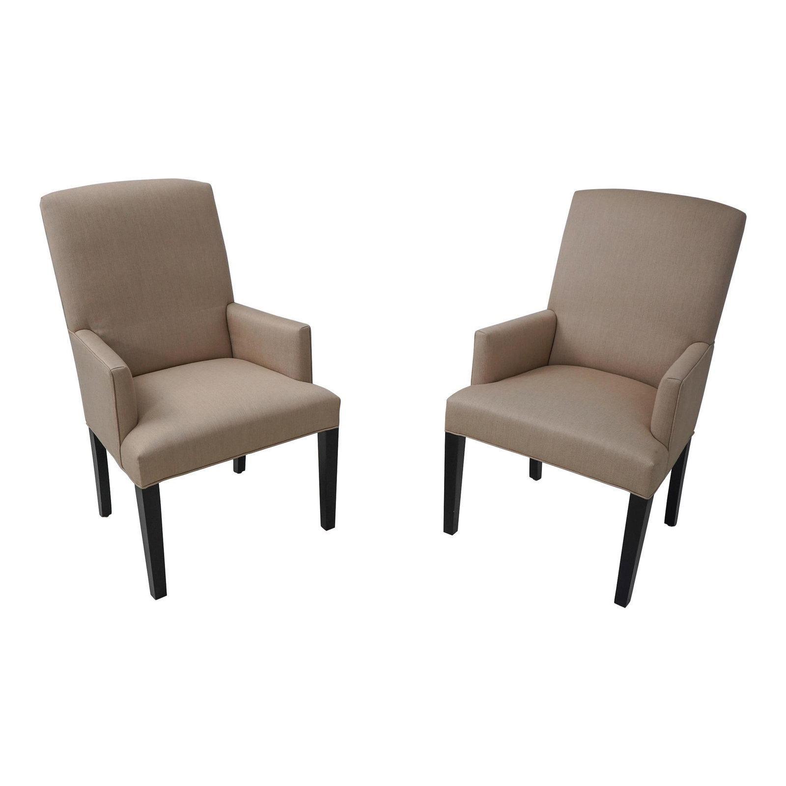 Modern Crate & Barrel Upholstered Host Chairs Black Legs Pair: Modern Crate & Barrel Upholstered Host Chairs Black Legs Pair Enhance your dining space with this stylish pair of modern upholstered host chairs. Featuring a sleek and contemporary design, these chair