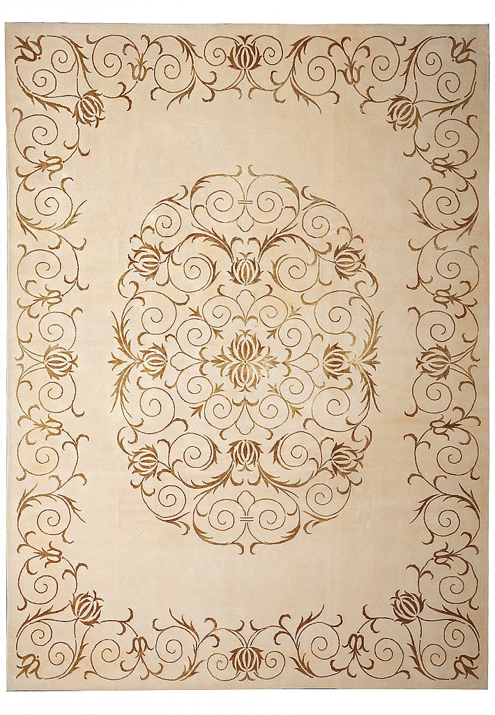 Handmade Wool and Silk Area Rug 102 x 138 in Modern Ivory Olive (1 of 12)