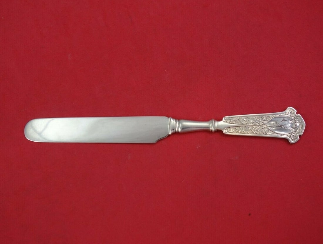 George Sharp Arabesque Sterling Silver Knife 8" Dated 1871 Monogrammed: George Sharp Arabesque Sterling Silver Knife 8" Dated 1871 Monogrammed This exquisite 8" knife is part of the Arabesque pattern by renowned maker George Sharp, dating back to 1871. Crafted from high-q