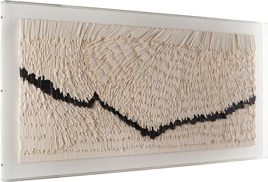 Robat's Drifting Layers Ivory and Black 3D Paper Artwork in Gold Wood Frame: Robat's Drifting Layers Ivory and Black 3D Paper Artwork in Gold Wood Frame This 3D paper art features striking ivory and black layers, presented in a horizontal orientation. The artwork is showcased 
