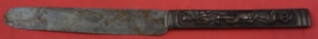 Japanese Mixed Metals Dessert Knife Kozuka Pattern by Kitcu with Dragon Bird Design: Japanese Mixed Metals Dessert Knife Kozuka Pattern by Kitcu with Dragon Bird Design This Japanese dessert knife by Kitcu features the Kozuka pattern with an intricate dragon and bird motif on the hand