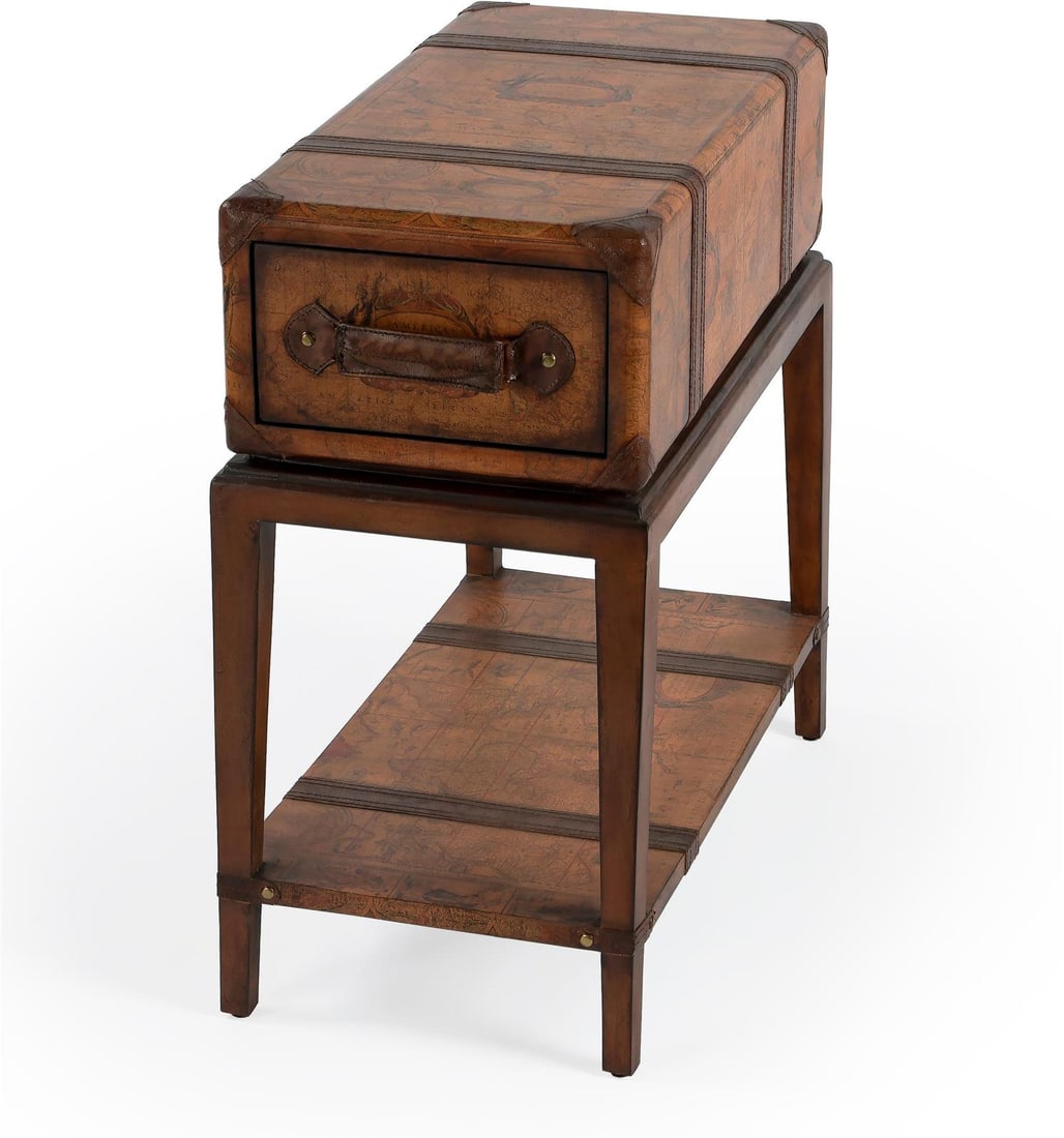 Medium Heritage Brown Metal and Plywood Side Table 24 x 24 x 12: Medium Heritage Brown Metal and Plywood Side Table 24 x 24 x 12 This un-used side table from the Heritage Collection features a formal style with a medium brown finish. Crafted by Butler Specialty Com