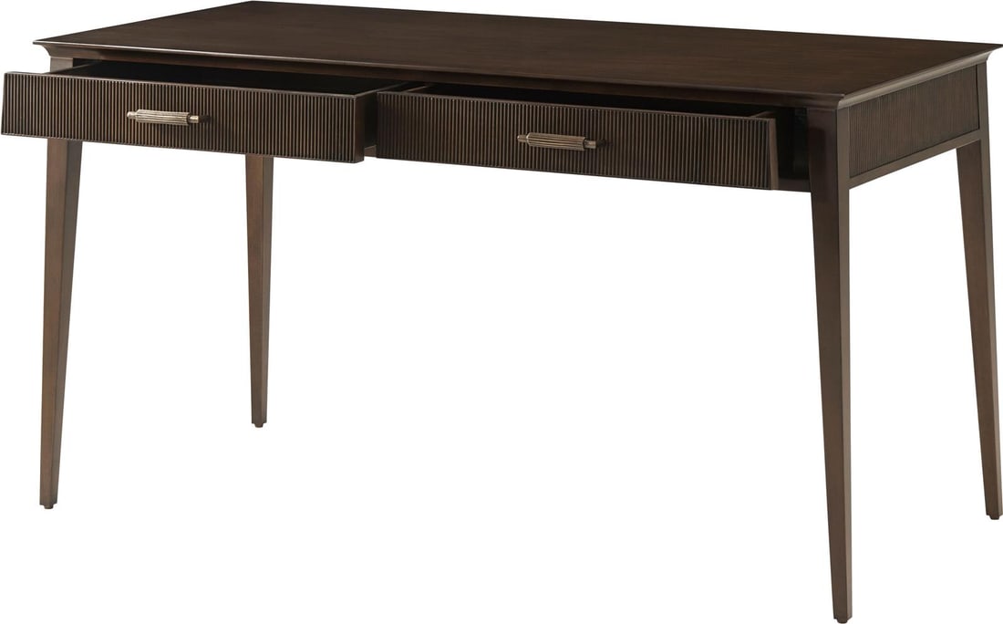 Theodore Alexander Bistre Wood Aluminum Desk Lido Collection: Theodore Alexander Bistre Wood Aluminum Desk Lido Collection Introducing the Bistre Wood & Aluminum Desk from the Lido Collection by Theodore Alexander. This elegant rectangular desk combines the warm