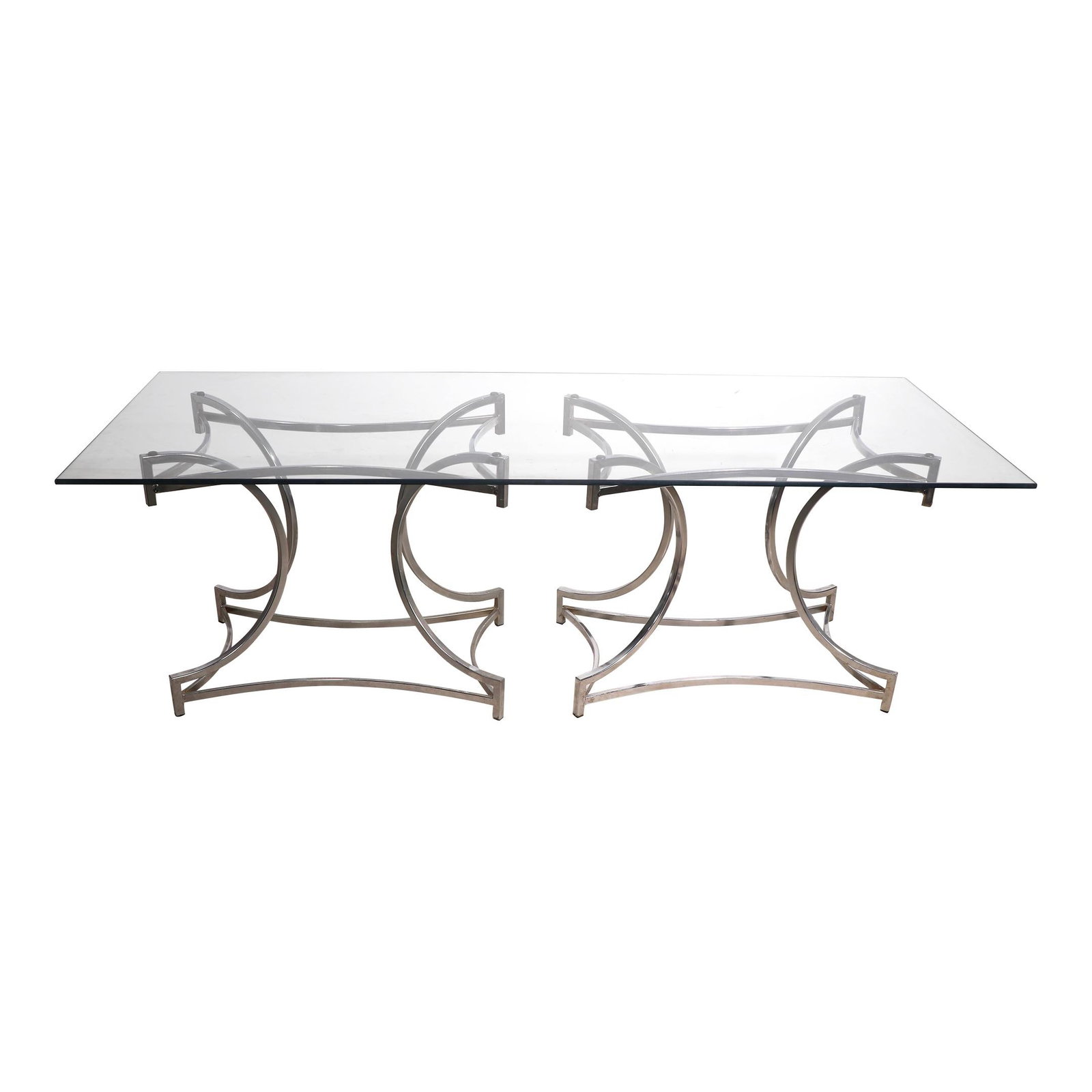 Rectangular Chrome Base Glass Coffee Table in Baughman Style 1970s USA (1 of 10)