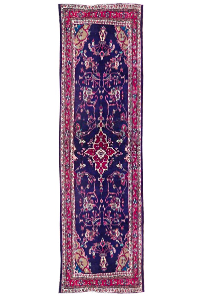 4'4" x 13'3" Navy Blue Semi-Antique Persian Hamadan Runner: 4'4" x 13'3" Navy Blue Semi-Antique Persian Hamadan Runner Free continental US Shipping Elevate your decor with this stunning 4' 4" x 13' 3" Navy Blue Semi-Antique Persian Hamadan Runner. Handcrafted 