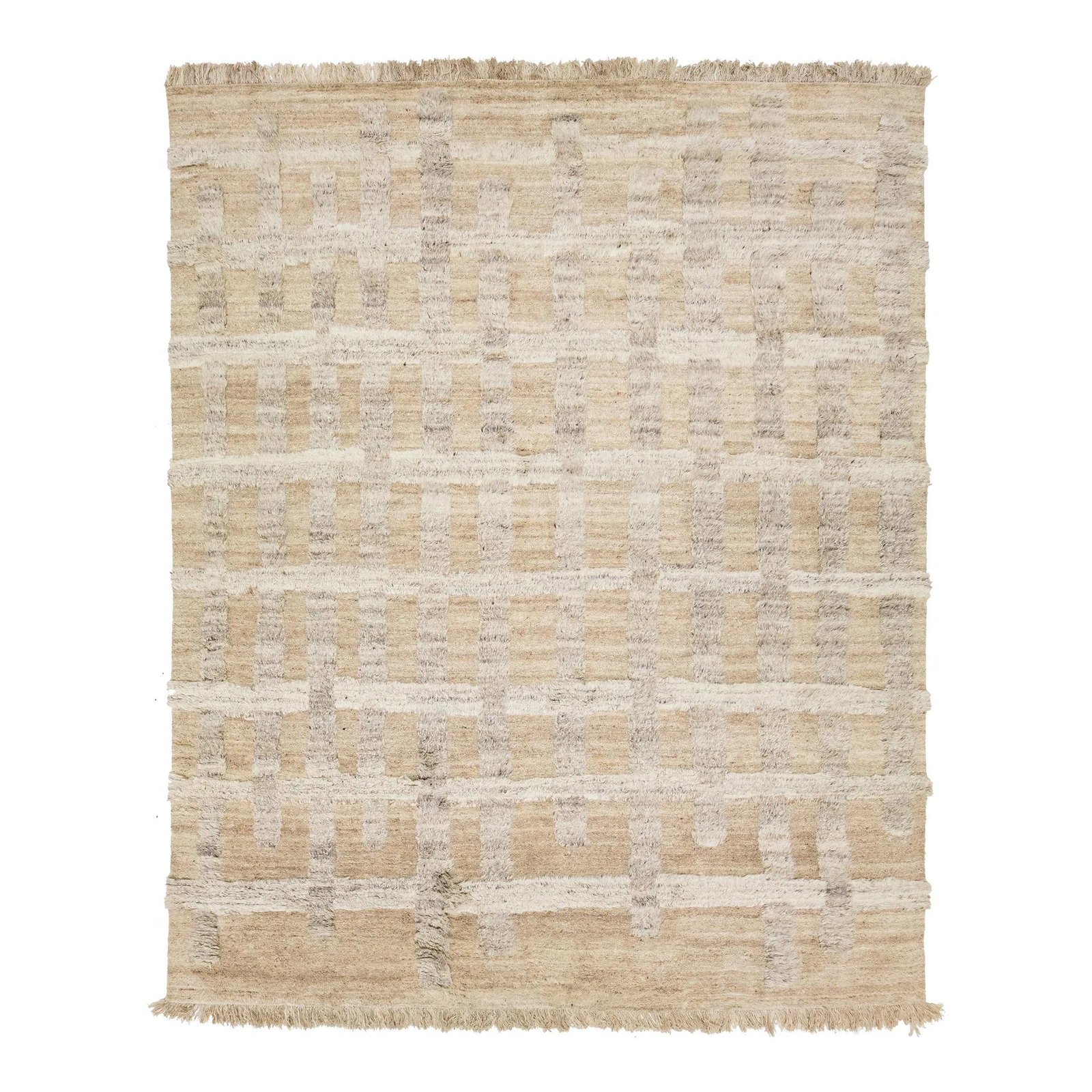 Hand-Knotted Organic Moroccan Wool Rug 12'1" x 14'10" Geometric Design: Hand-Knotted Organic Moroccan Wool Rug 12'1" x 14'10" Geometric Design This exquisite hand-knotted Moroccan wool rug showcases a light brown field adorned with beige and gray accents in a captivating 