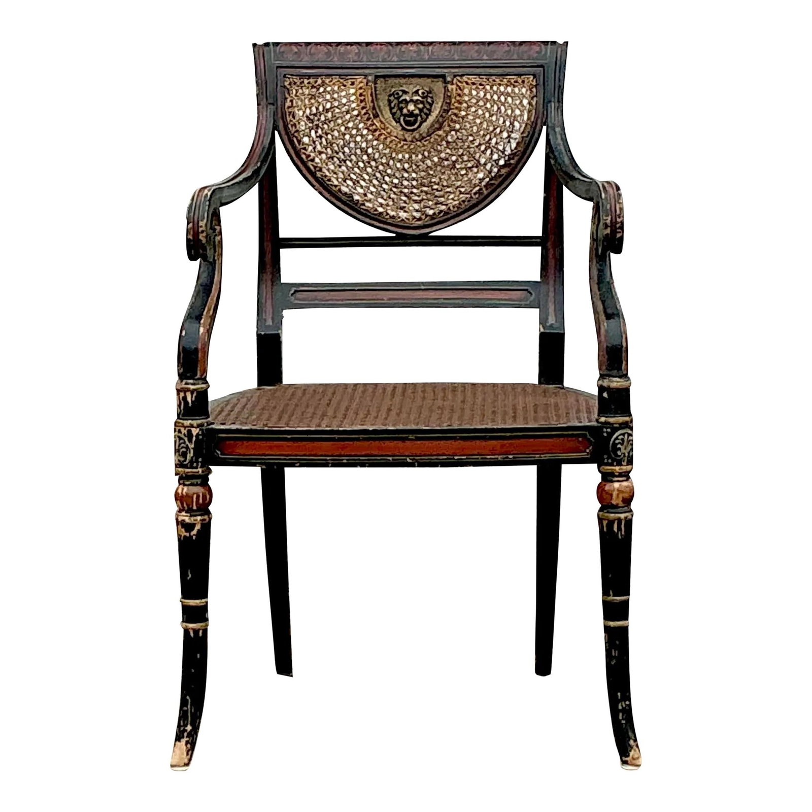 Vintage Regency Spider Web Cane Armchair Black Accent Chair: Vintage Regency Spider Web Cane Armchair Black Accent Chair Enhance your home with this Vintage Regency Spider Web Cane Arm Chair, a perfect combination of artistry and comfort. This exquisite chair f
