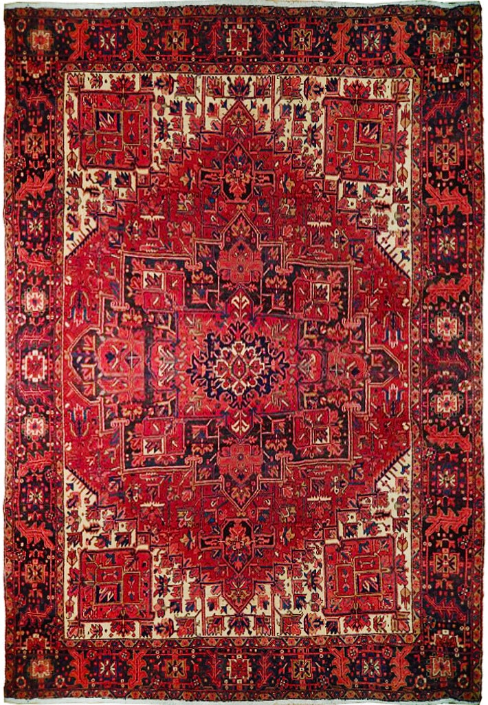 10' x 12.6 Red Persian Heriz Rug Handmade Wool: 10' x 12.6 Red Persian Heriz Rug Handmade Wool Free continental US Shipping Elevate your living space with this stunning 10' x 12.6 Red Semi-Antique Persian Heriz Rug, handcrafted by skilled artisans 
