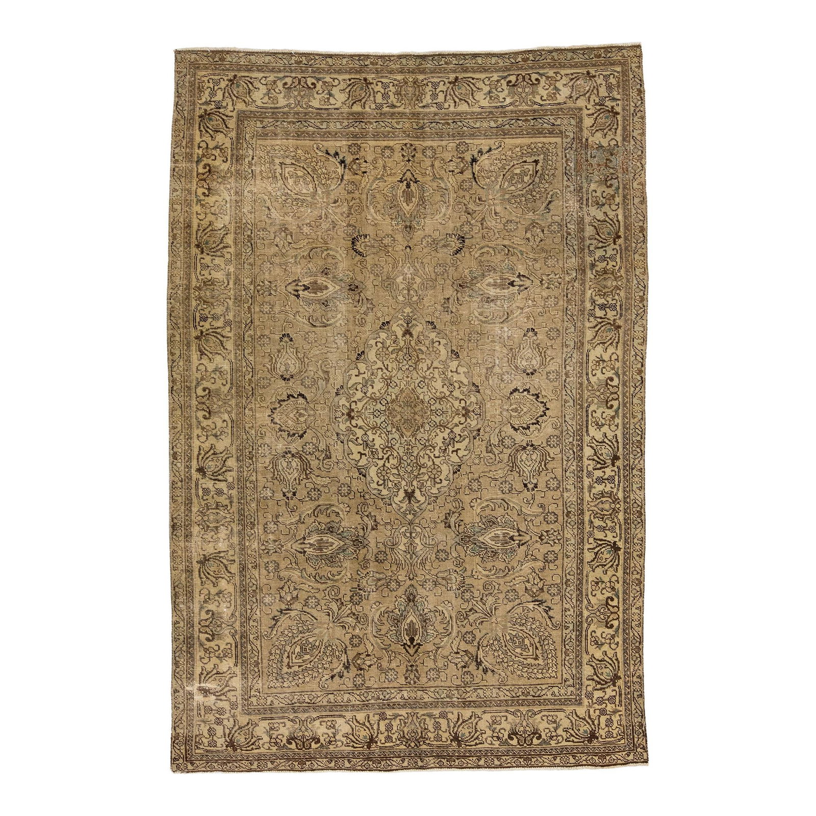Antique Persian Tabriz Beige Wool Medallion Rug 6'3" x 9'9" (1 of 7)