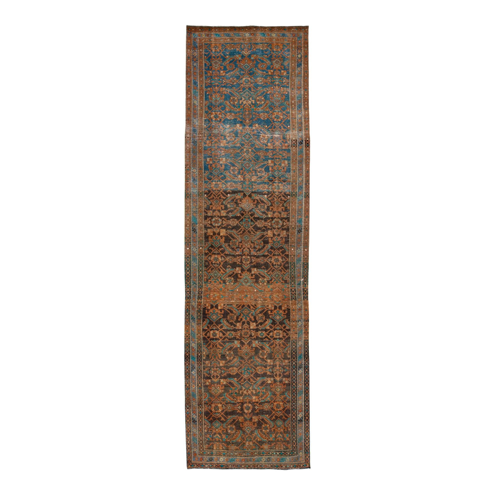 Vintage 1960s Handmade Wool Persian Malayer Runner Rug 4'2 x 15 Blue: Vintage 1960s Handmade Wool Persian Malayer Runner Rug 4'2 x 15 Blue Discover the elegance of this vintage Malayer Persian runner rug, handcrafted from high-quality wool. Featuring a captivating blue 