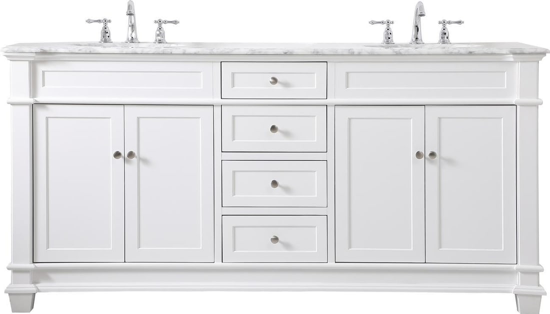 Elegant Lighting 72 Inch White Double Bathroom Vanity Brush Steel Finish (1 of 1)