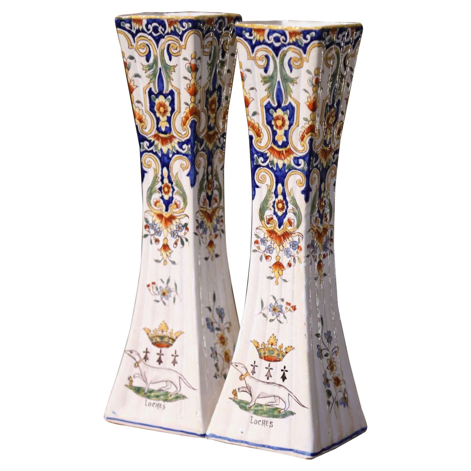 19th Century French Hand Painted Faience Trumpet Vases Set of 2 (1 of 11)