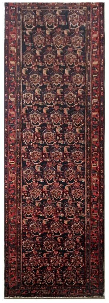 Handcrafted 3.9' x 15.9' Dark Blue Persian Hamadan Runner Rug (1 of 7)