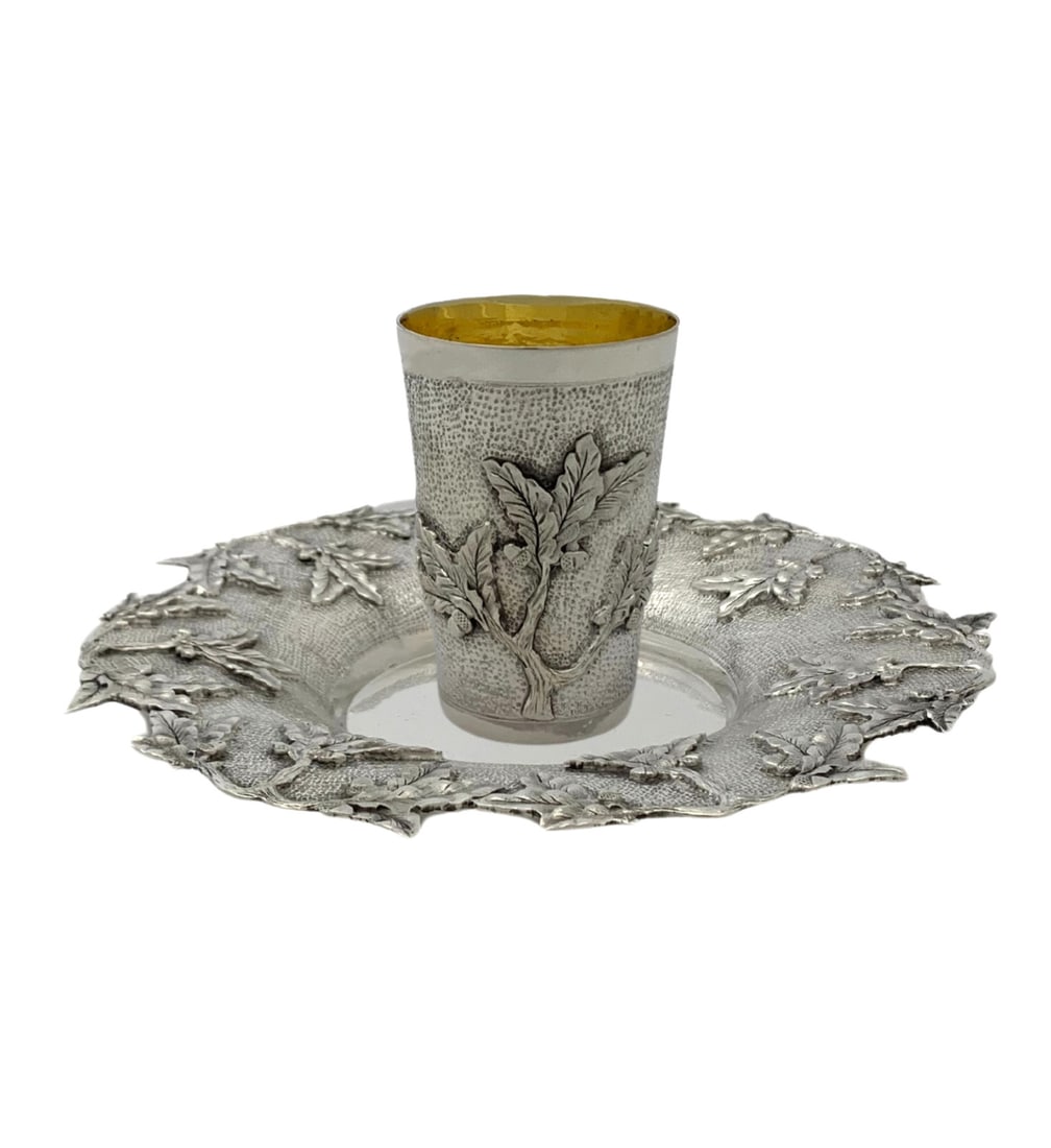 Handmade 925 Sterling Silver Hammered Cup & Tray Set (1 of 4)