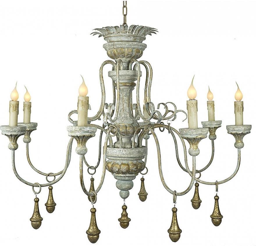 Provence Home Rustic Turned Wood Bowl Chandelier Gold Blue (1 of 1)