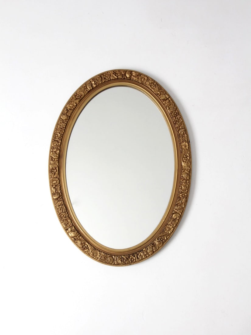 Oval French Revival Gilt Floral Wall Mirror 28.75 inch (1 of 10)