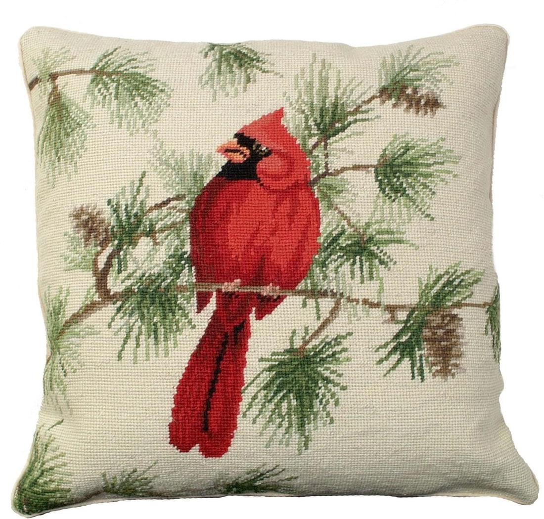 Cardinal Pillow 18x18 Bird Design 100% Wool Velvet Fabric (1 of 1)