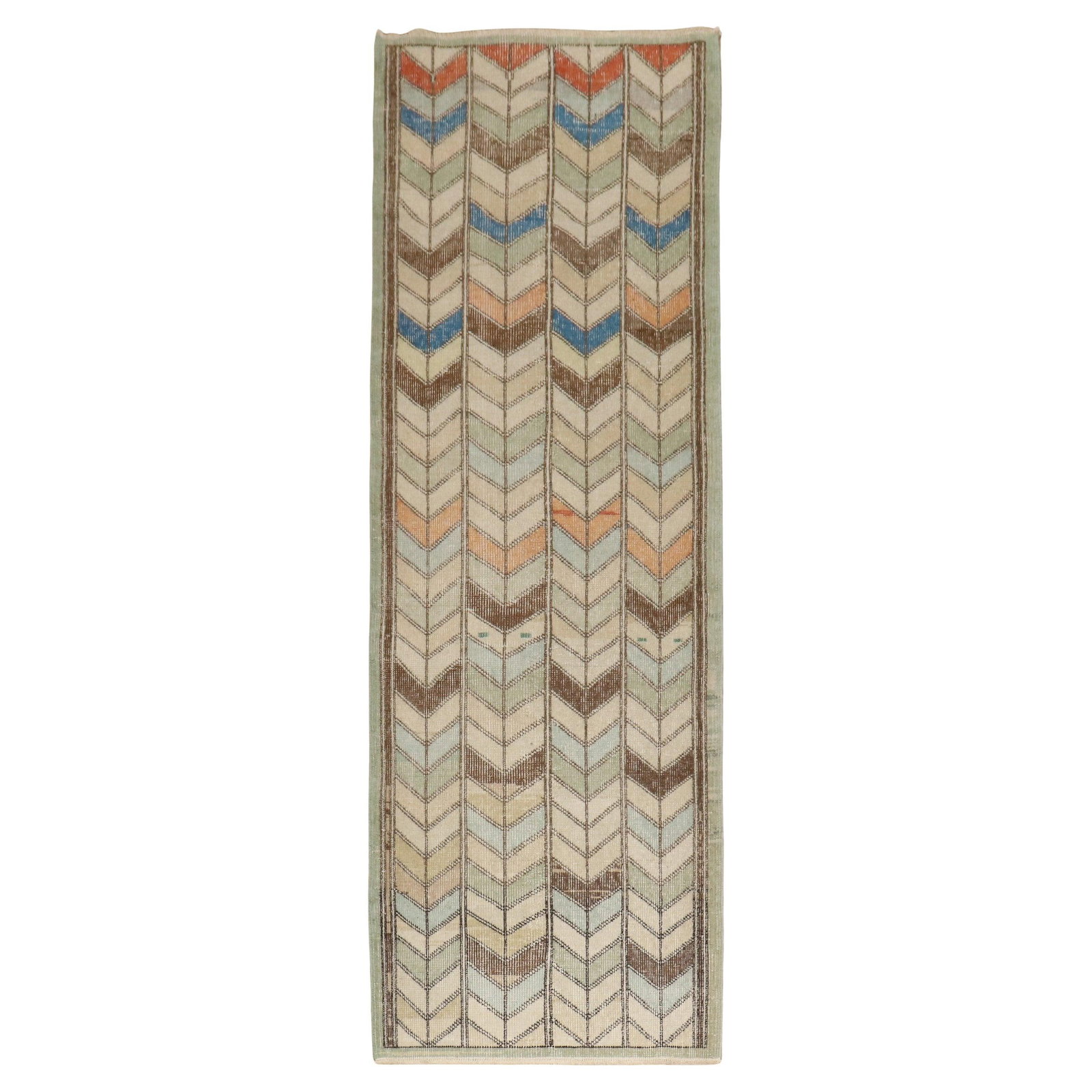 Mid-Century Turkish Deco Hand-Woven Wool Runner 30x83 in: Mid-Century Turkish Deco Hand-Woven Wool Runner 30x83 in This exquisite mid-century modern Turkish Deco runner showcases a stunning blend of craftsmanship and design. Hand-woven from high-quality wool