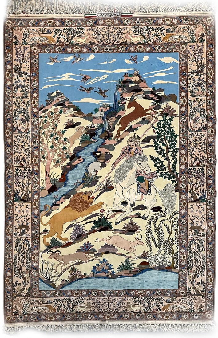 Hand Knotted Vintage Esfahan Wool Silk Foundation Rug 7x10: Hand Knotted Vintage Esfahan Wool Silk Foundation Rug 7x10 This exceptional vintage Esfahan rug is a hand-knotted artisan masterpiece crafted from 100% wool on a silk foundation. Featuring a tradition