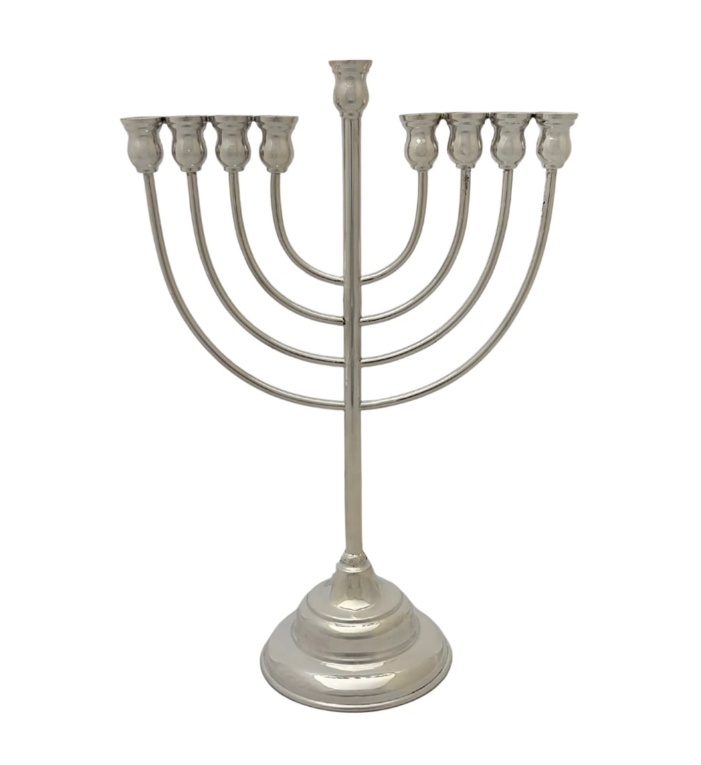 Handmade 925 Sterling Silver Classic Chanukah Menorah 13 Inches: Handmade 925 Sterling Silver Classic Chanukah Menorah 13 Inches This fine handmade Chanukah Menorah is crafted from 925 sterling silver and features a classic round design with a shiny and sleek