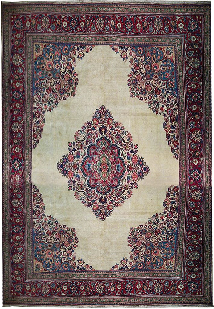 Ivory Vintage Persian Sarouk Kerman Rug 10.2 x 14.2 Handmade: Ivory Vintage Persian Sarouk Kerman Rug 10.2 x 14.2 Handmade Free continental US Shipping Experience the timeless allure of this exquisite 10' x 14' Ivory Vintage Persian Sarouk Kerman Rug, a stunning