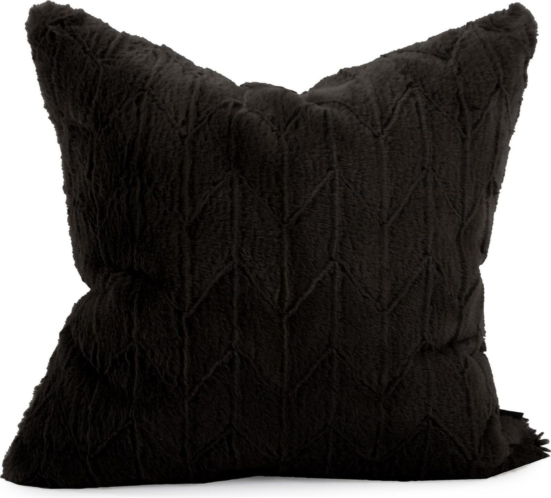 Howard Elliott Square Angora Faux Fur Pouf 20x20 Ebony (1 of 6)