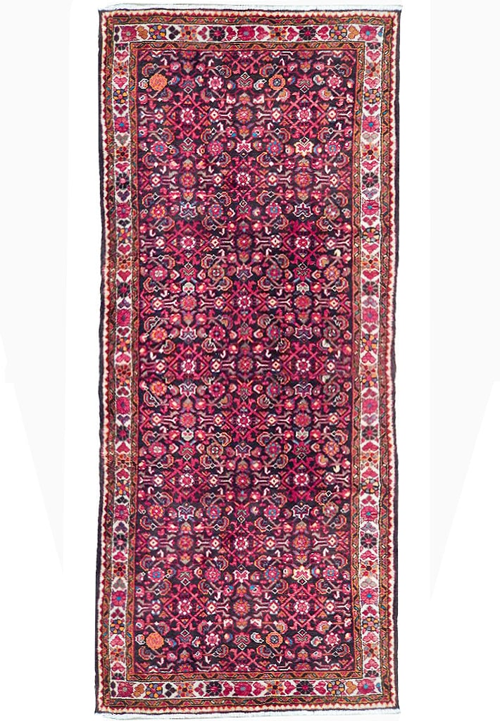 Hand-Knotted 4'4 x 10'6 Dull Red Semi Antique Persian Herati Runner: Hand-Knotted 4'4 x 10'6 Dull Red Semi Antique Persian Herati Runner Free continental US Shipping Discover the exquisite charm of this handcrafted 4'4" x 10'6" Dull Red Semi Antique Persian Herati Runn