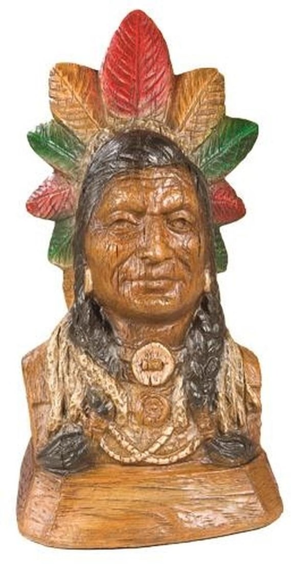 Hand-Cast Resin Indian Chief Bust Lodge Decor 23.5" (1 of 1)