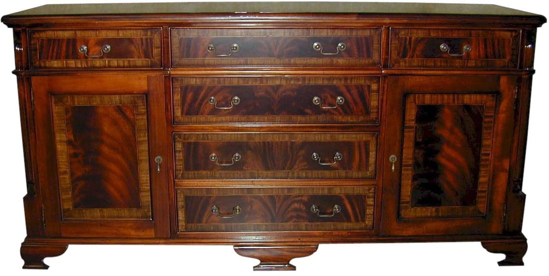 English Traditional Mahogany Sideboard with Filing Drawers: English Traditional Mahogany Sideboard with Filing Drawers Elevate your space with this European-Inspired Mahogany Sideboard, designed in a classic English Traditional style. This exquisite piece feat