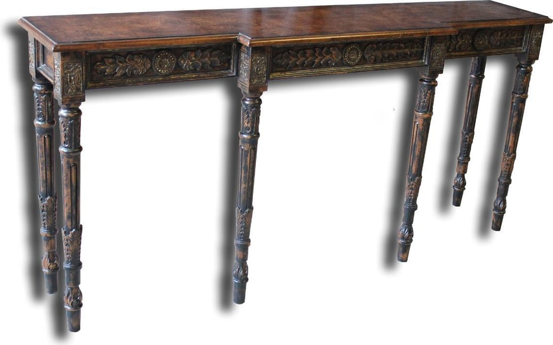 Elegant Italian Console Table with Gold Accents and Burl Finish (1 of 1)
