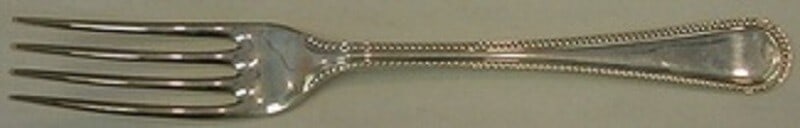 Carrs Bead Round Sterling Silver Dinner Fork 7 3/4 inches: Carrs Bead Round Sterling Silver Dinner Fork 7 3/4 inches This exquisite dinner fork by Carrs is crafted from high-quality sterling silver and features a classic Bead Round pattern. Measuring 7 3/4 in