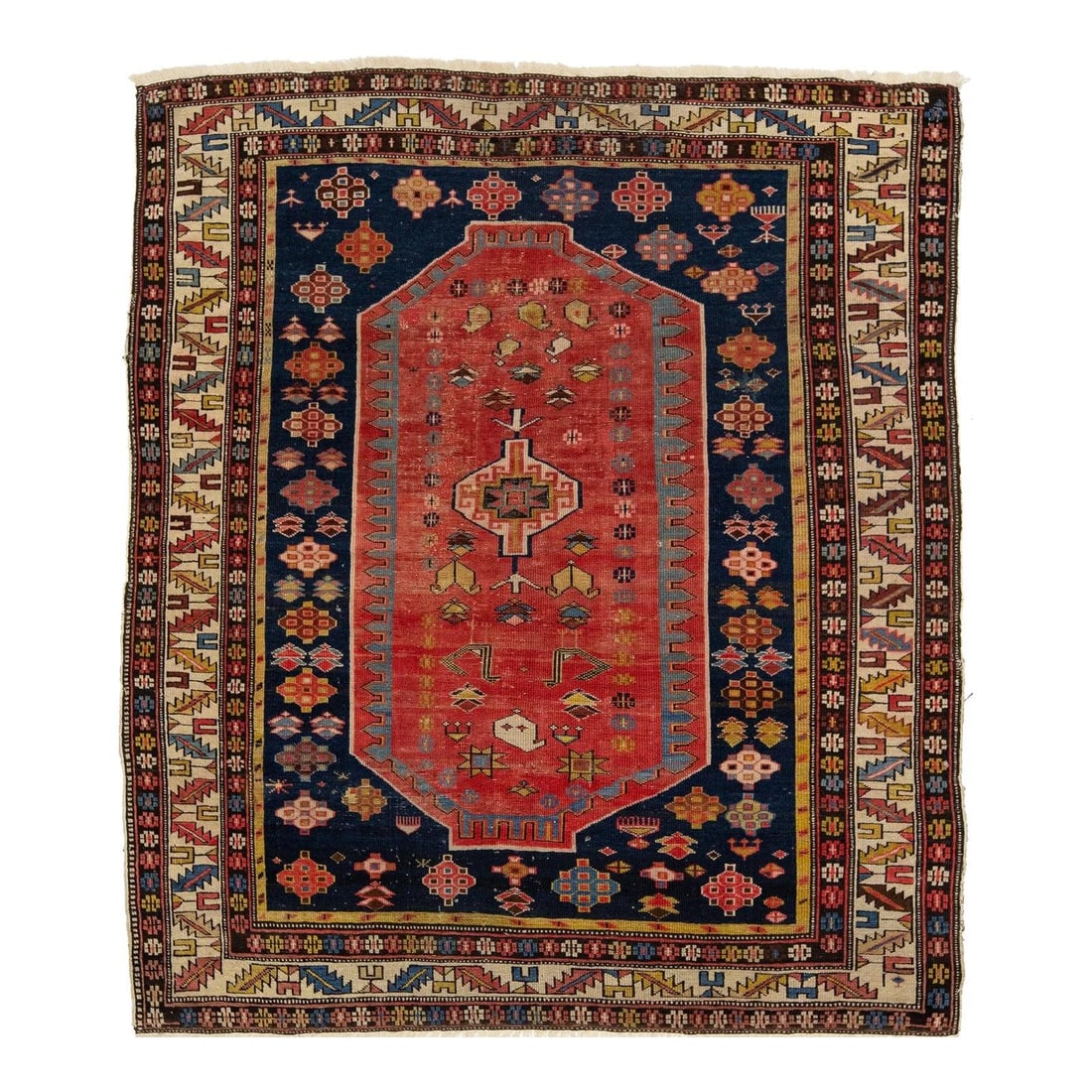 Antique Persian Shirvan Tribal Wool Rug Red 4'5" x 5': Antique Persian Shirvan Tribal Wool Rug Red 4'5" x 5' Enhance your living space with this exquisite Antique Persian Shirvan Red Wool Rug. This stunning piece showcases a vibrant tribal pattern enriche