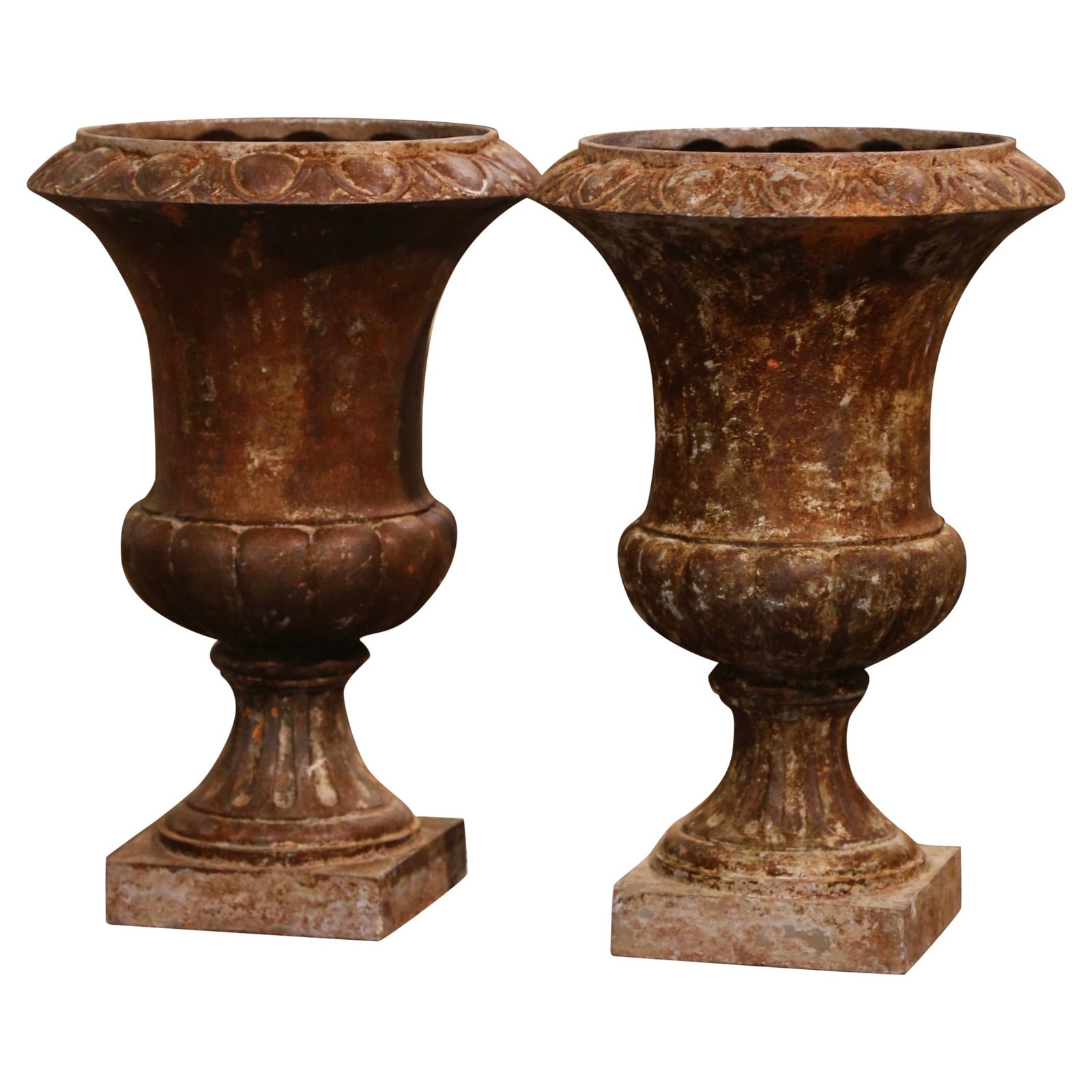Set of 2 French Cast Iron Campana Urns on Pedestals (1 of 8)