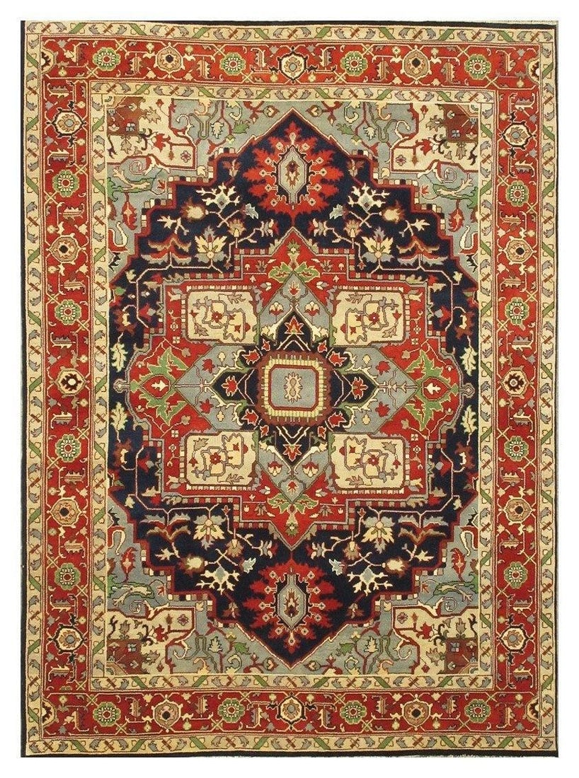 Handmade Serapi Rug 9'3 x 11'10 Navy Blue Geometric Design: Handmade Serapi Rug 9'3 x 11'10 Navy Blue Geometric Design Free continental US Shipping Enhance your living space with this exquisite handmade Serapi rug, featuring a stunning navy blue background ado