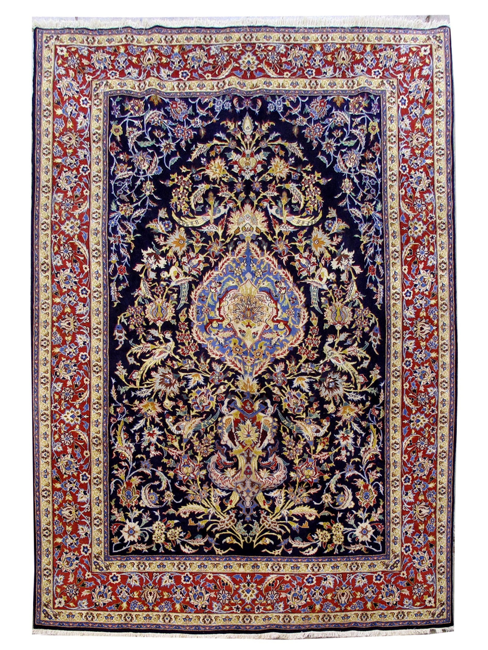 Persian Isfahan Rug 7.5 x 11 Wool Silk 500 KPSI Chobi Design: Persian Isfahan Rug 7.5 x 11 Wool Silk 500 KPSI Chobi Design Free continental US Shipping This handmade Persian Isfahan rug features a super fine weave at 500 KPSI and is crafted from a blend of wool 