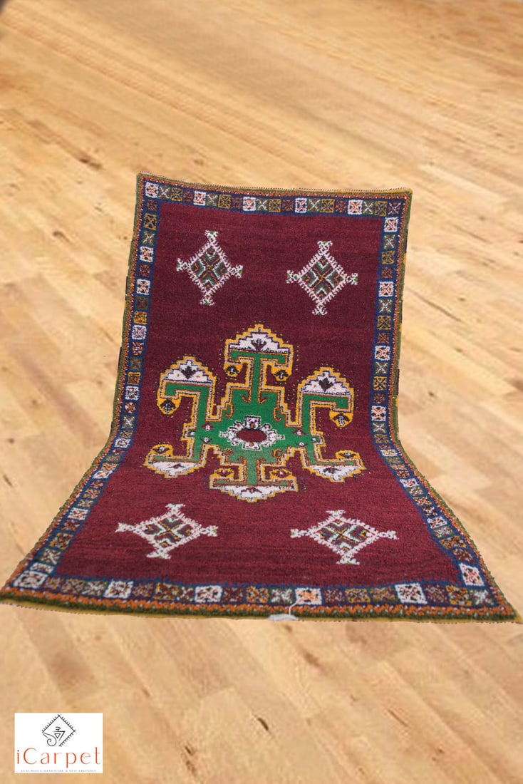 Handmade Moroccan Taznakht Wool Rug Colorful Pattern 195 x 116cm (1 of 4)