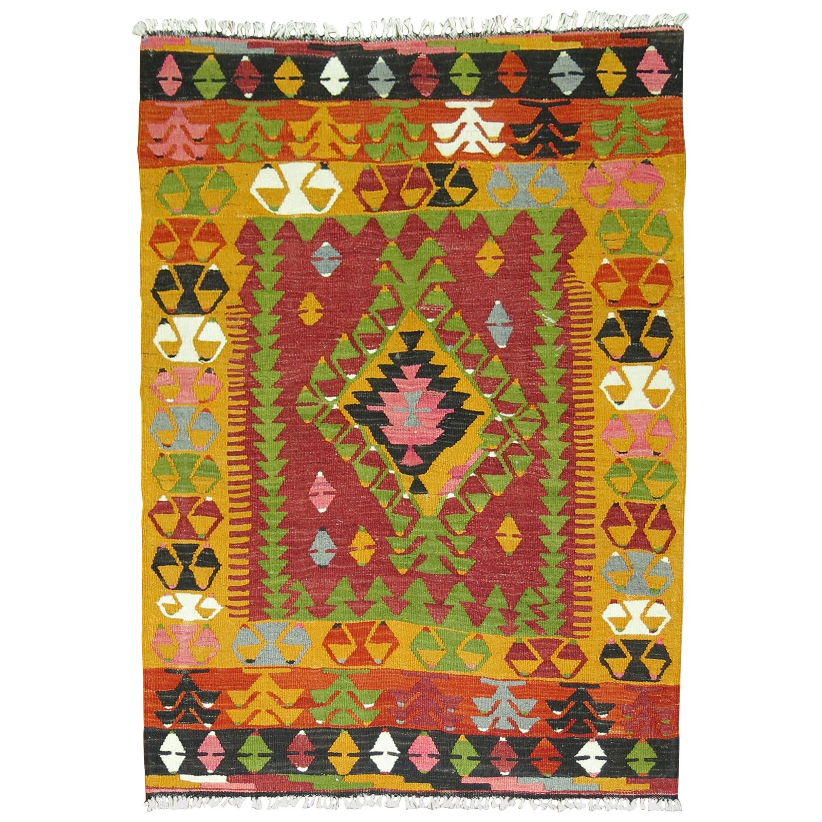 Mid-20th Century Bohemian Turkish Kilim Wool Flat-Weave 40 x 51: Mid-20th Century Bohemian Turkish Kilim Wool Flat-Weave 40 x 51 Discover the charm of this Bohemian Colorful Turkish Kilim Flat-Weave, a stunning piece that adds vibrancy to any space. This mid-20th c