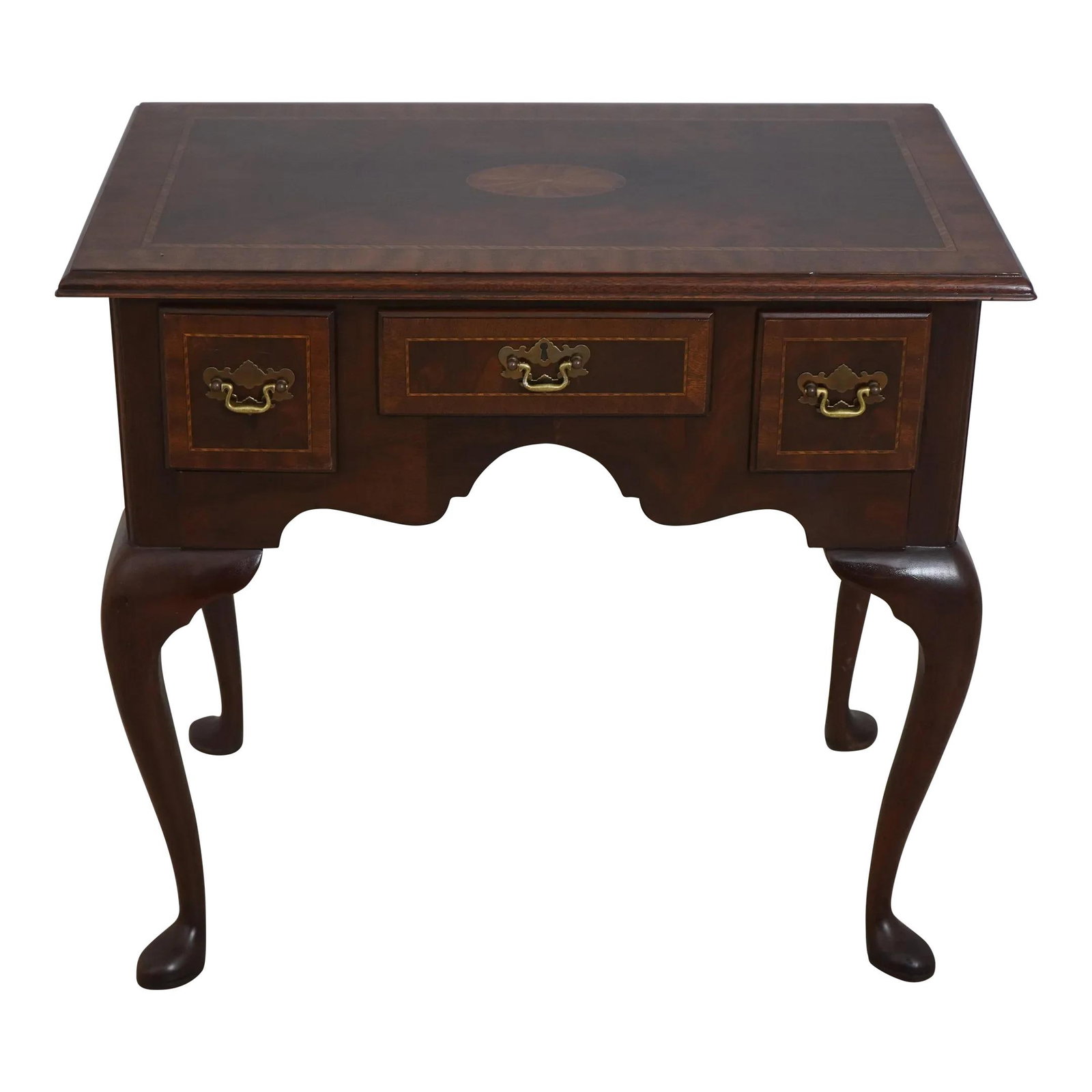 Councill Craftsmen Inlaid Mahogany Lowboy Table with Queen Anne Legs: Councill Craftsmen Inlaid Mahogany Lowboy Table with Queen Anne Legs This Councill Craftsmen Inlaid Mahogany Lowboy Table showcases exquisite craftsmanship with its elegant design and quality construc