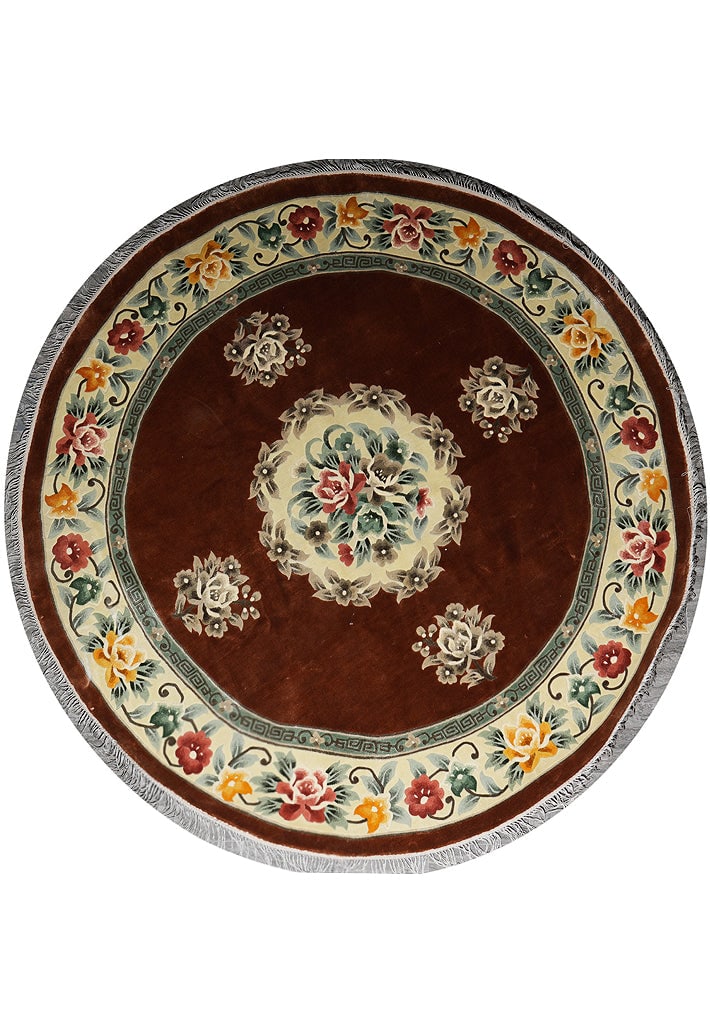 7 x 7 Round Bamboo Silk French Aubusson Handmade Rug 84 in x 84 in (1 of 11)