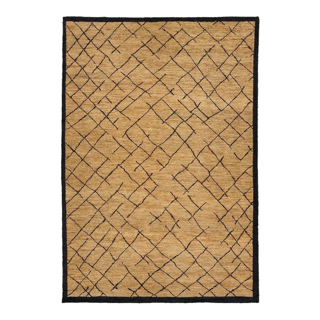 Tan Geometric Soumak Rug 10' x 14'7" Hand-Knotted Jute Contemporary: Tan Geometric Soumak Rug 10' x 14'7" Hand-Knotted Jute Contemporary This contemporary Soumak rug is hand-knotted from a blend of 80% jute and 20% cotton. It features a golden-tan field with brown acce