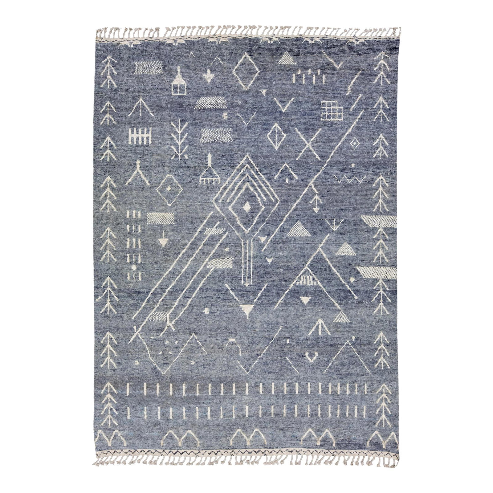 Navy Blue Handmade Moroccan Berber Art Deco Wool Rug 9' x 12'1: Navy Blue Handmade Moroccan Berber Art Deco Wool Rug 9' x 12'1 Elevate your space with this stunning handmade Moroccan Berber style wool rug. Featuring a deep navy blue field adorned with elegant beig