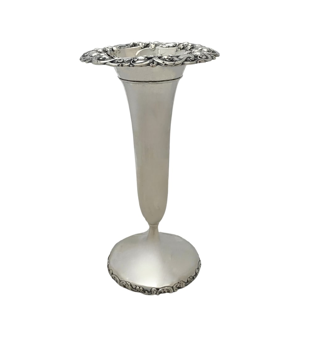 Antique 925 Sterling Silver Handmade Floral Leaf Flower Vase 9.5 Inches (1 of 3)